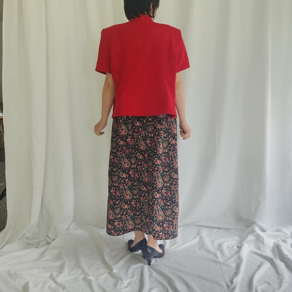 90s/00s Black and Red Floral Dress and Top