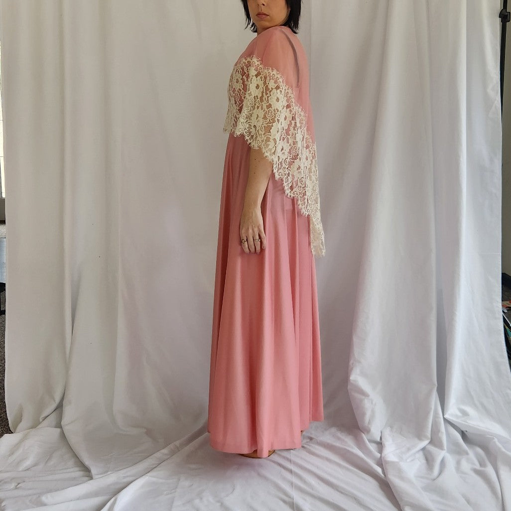 70s Pink Gown with Sheer Overlay