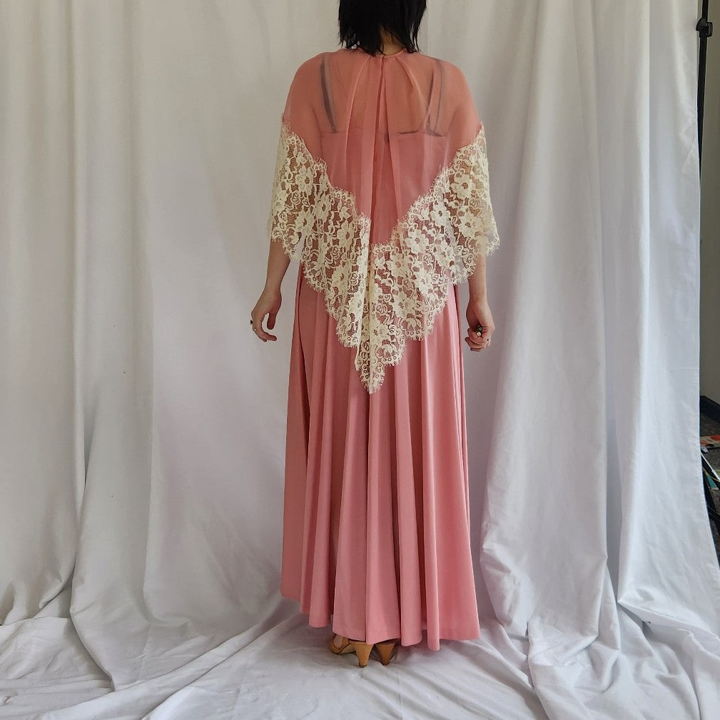 70s Pink Gown with Sheer Overlay