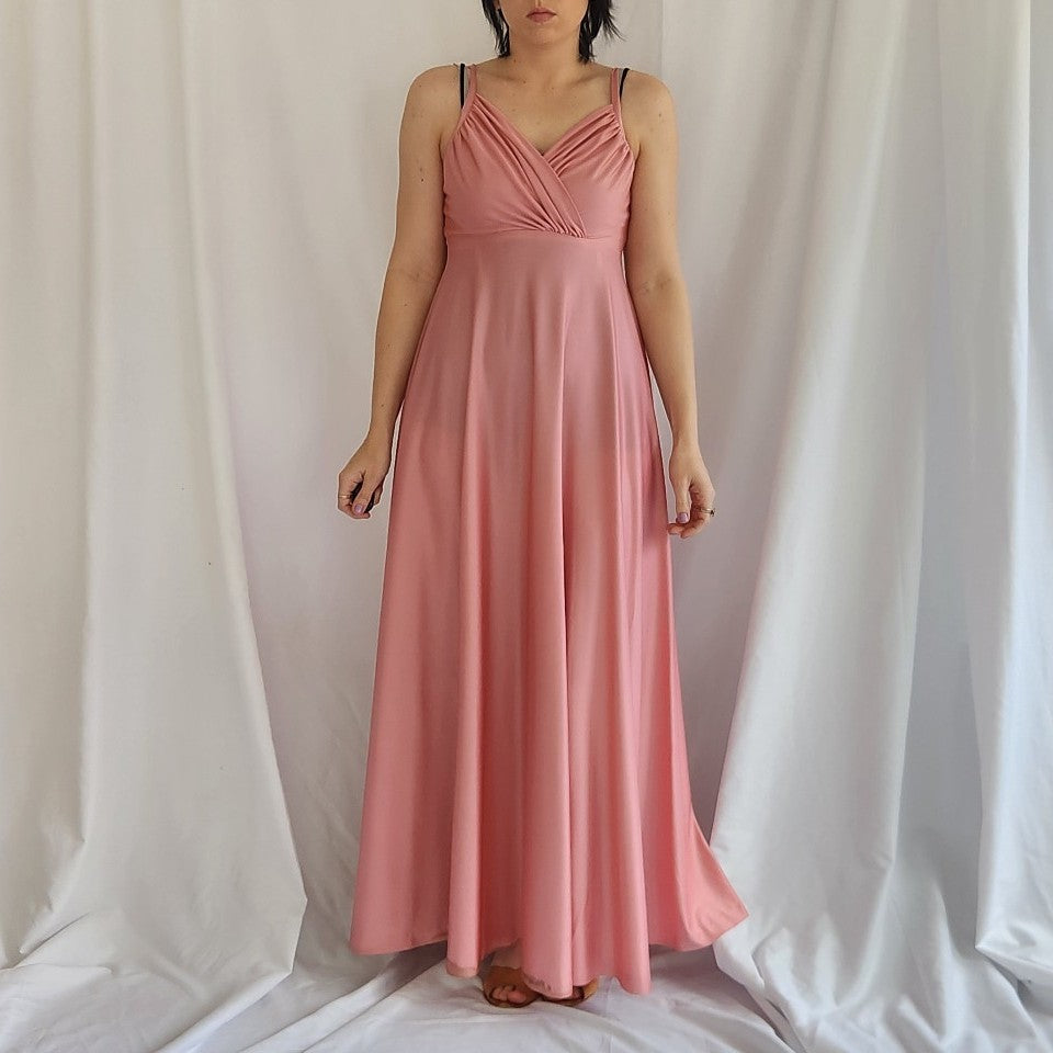 70s Pink Gown with Sheer Overlay