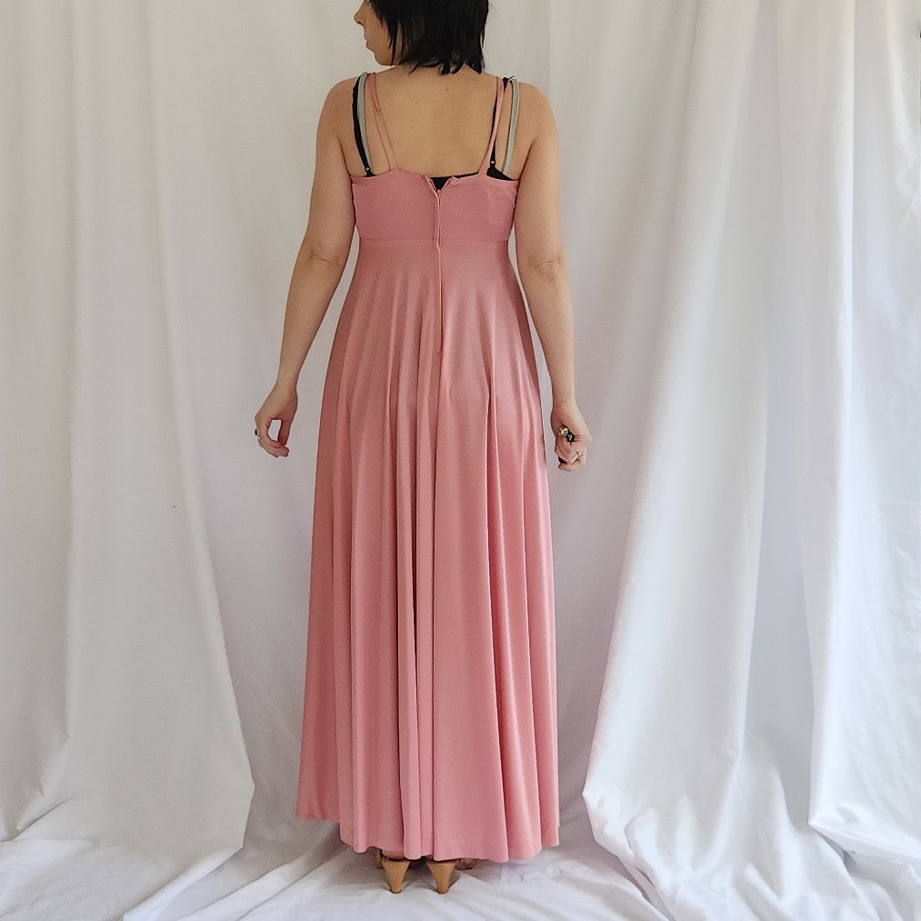 70s Pink Gown with Sheer Overlay