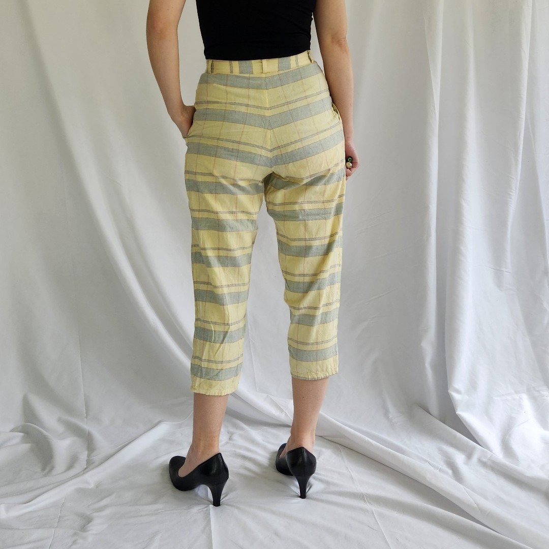 80s Yellow Plaid Cropped Pants