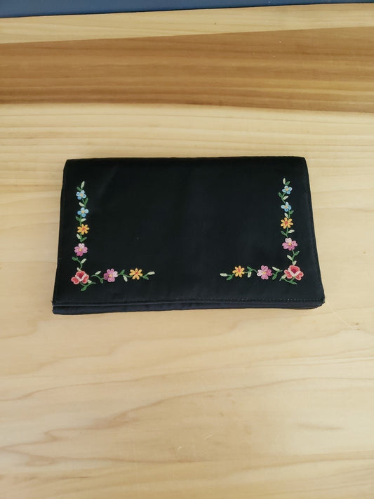 Vintage Black Clutch with Floral Embroidery
