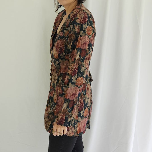 90s Green and Pink Rose Print Jacket