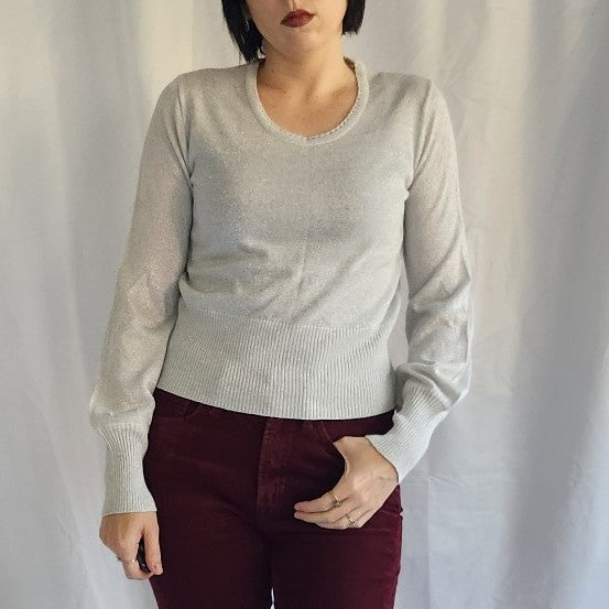 70s Silver Scoop Neck Knit Top