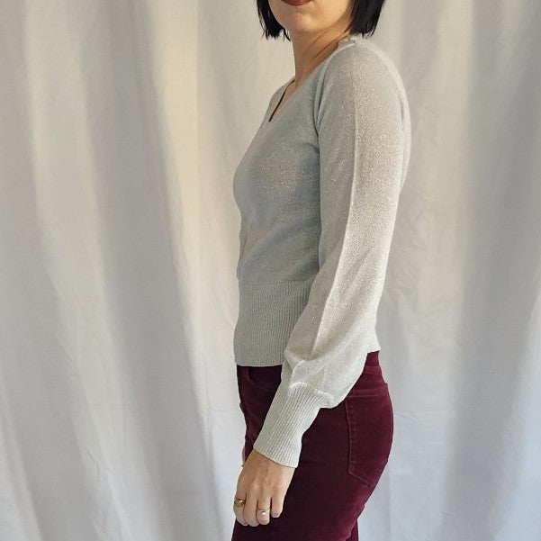 70s Silver Scoop Neck Knit Top