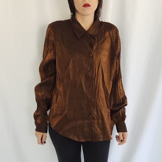 90s/Y2K Bronze Button Down Blouse