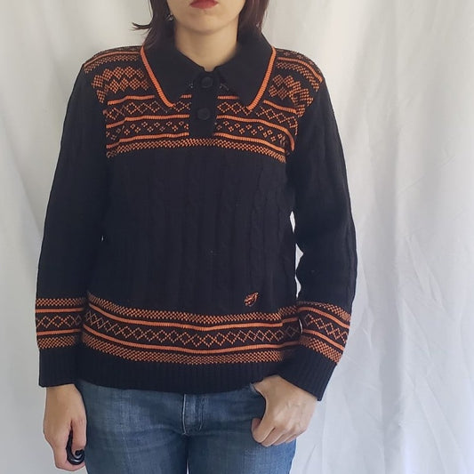 70s Black and Orange Arctic Cat Sweater