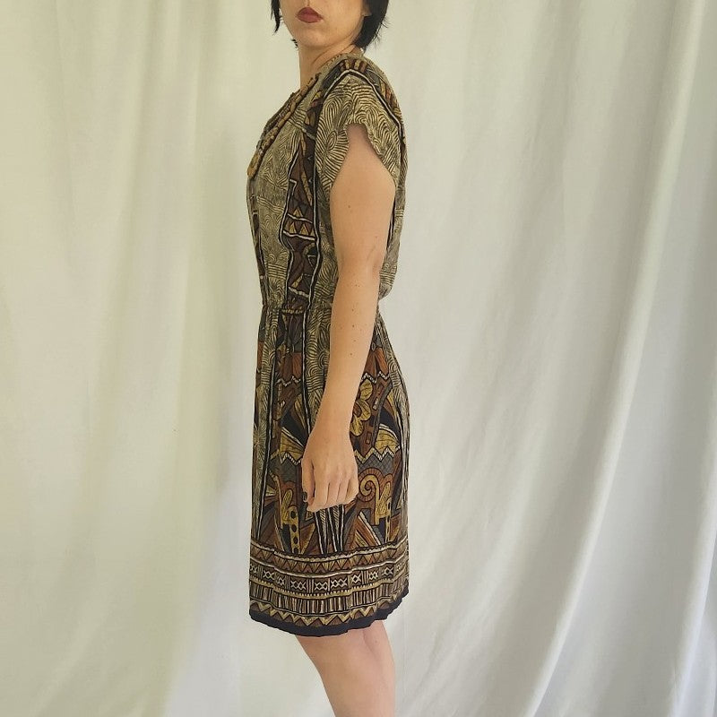 90s/00s Brown Beaded Rayon Day Dress