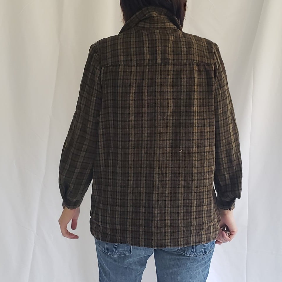 60s/70s Brown and Green Plaid Wool Shacket