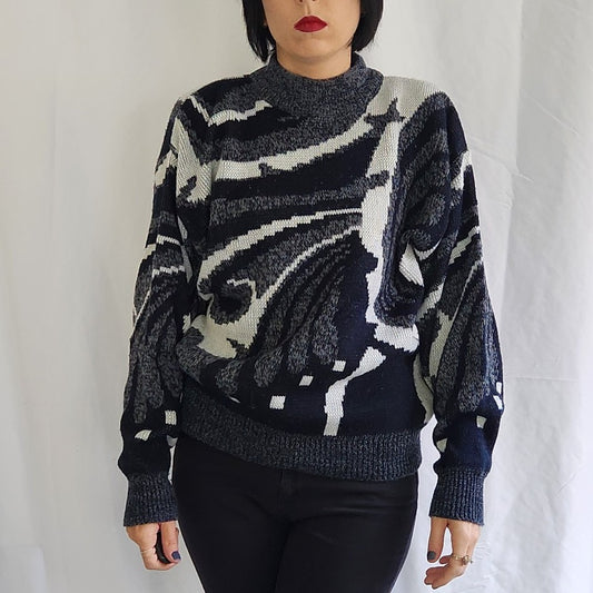 80s Black, Gray, and White Funky Sweater