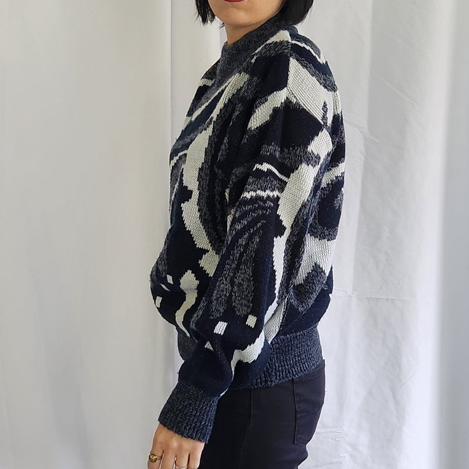 80s Black, Gray, and White Funky Sweater