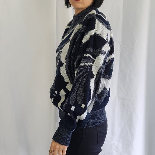 80s Black, Gray, and White Funky Sweater