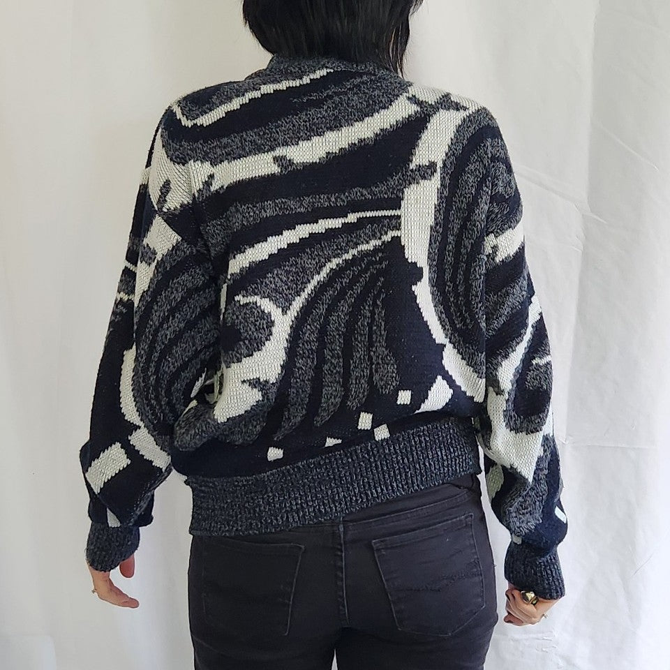 80s Black, Gray, and White Funky Sweater