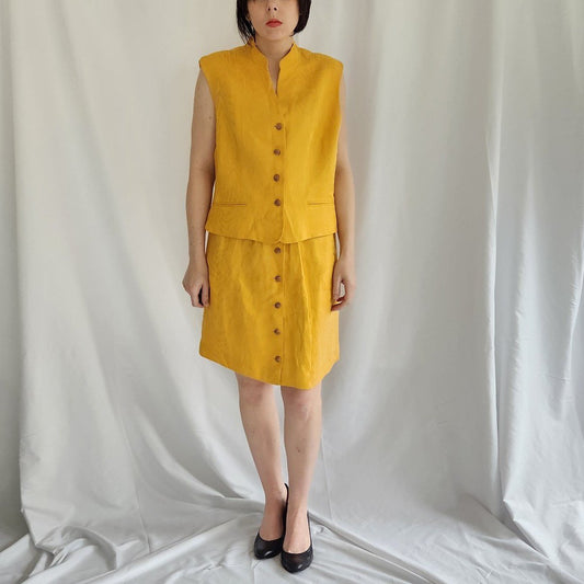 80s/90s Yellow Linen Skirt Set