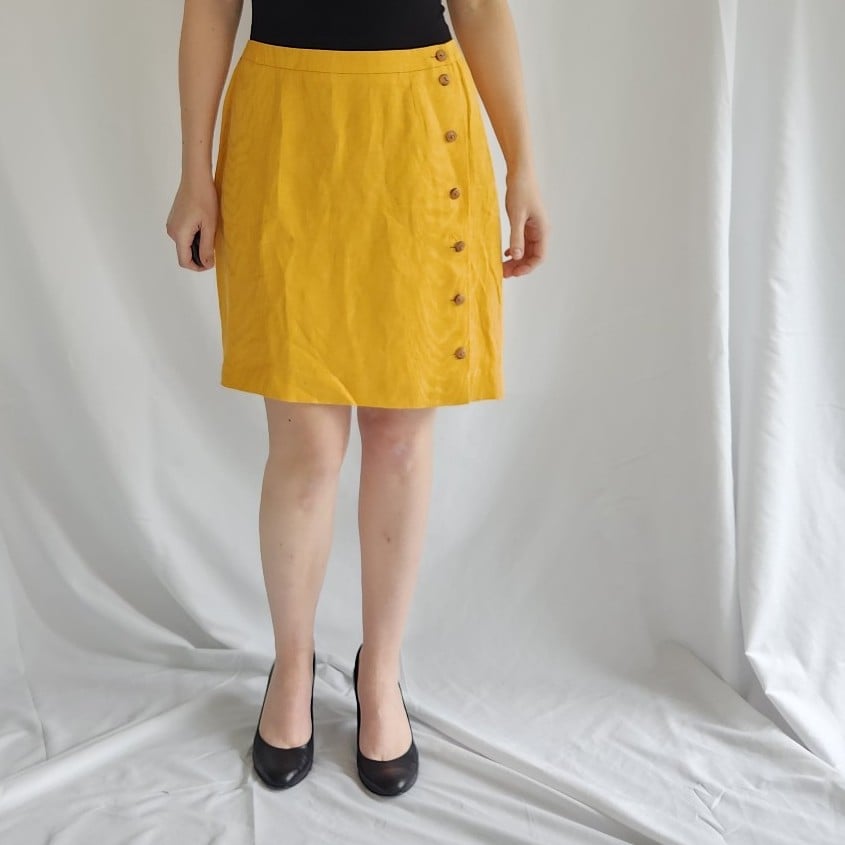 80s/90s Yellow Linen Skirt Set