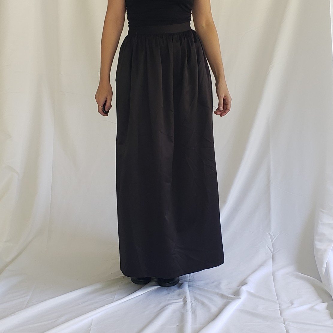 90s Homemade Black Satin Maxi Skirt