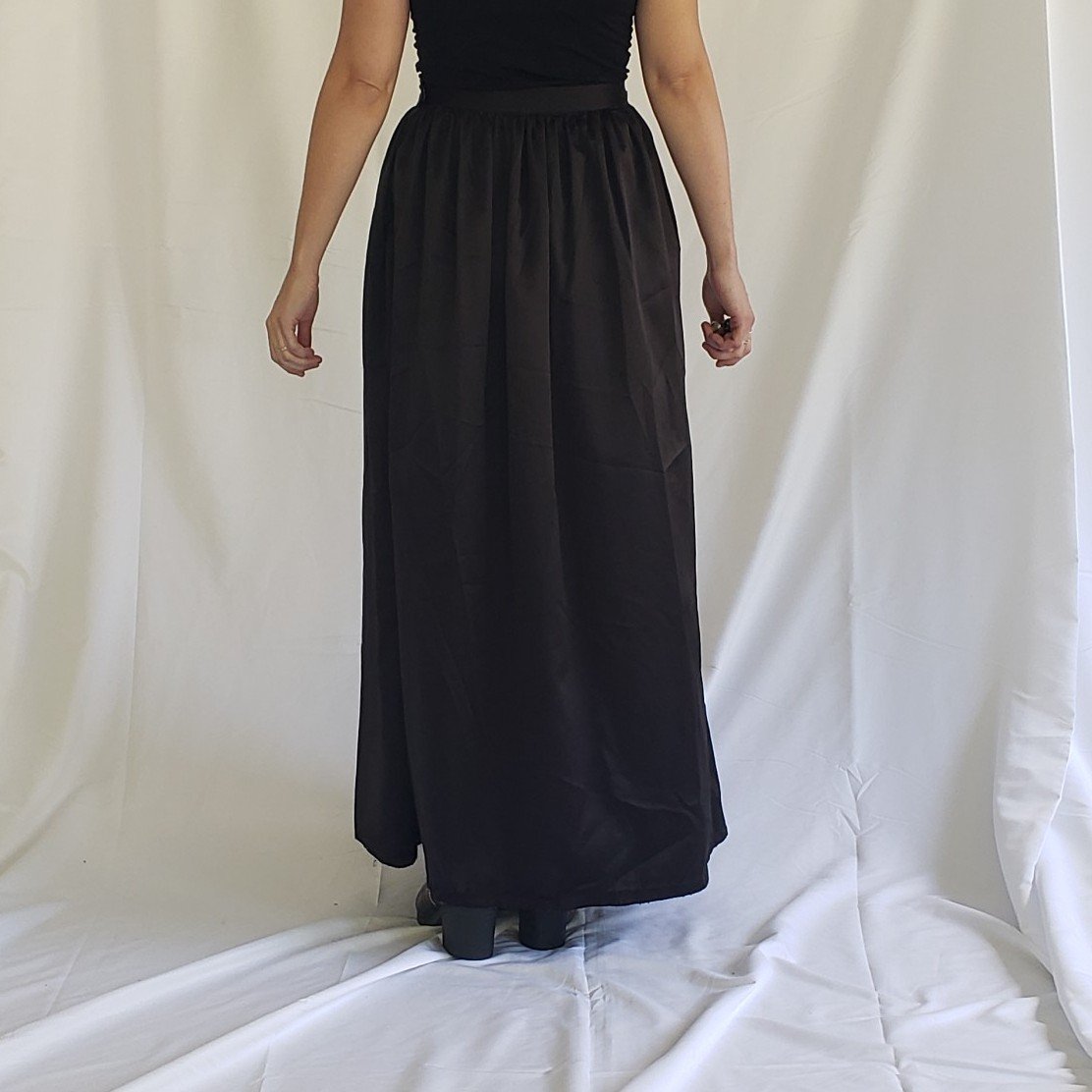 90s Homemade Black Satin Maxi Skirt