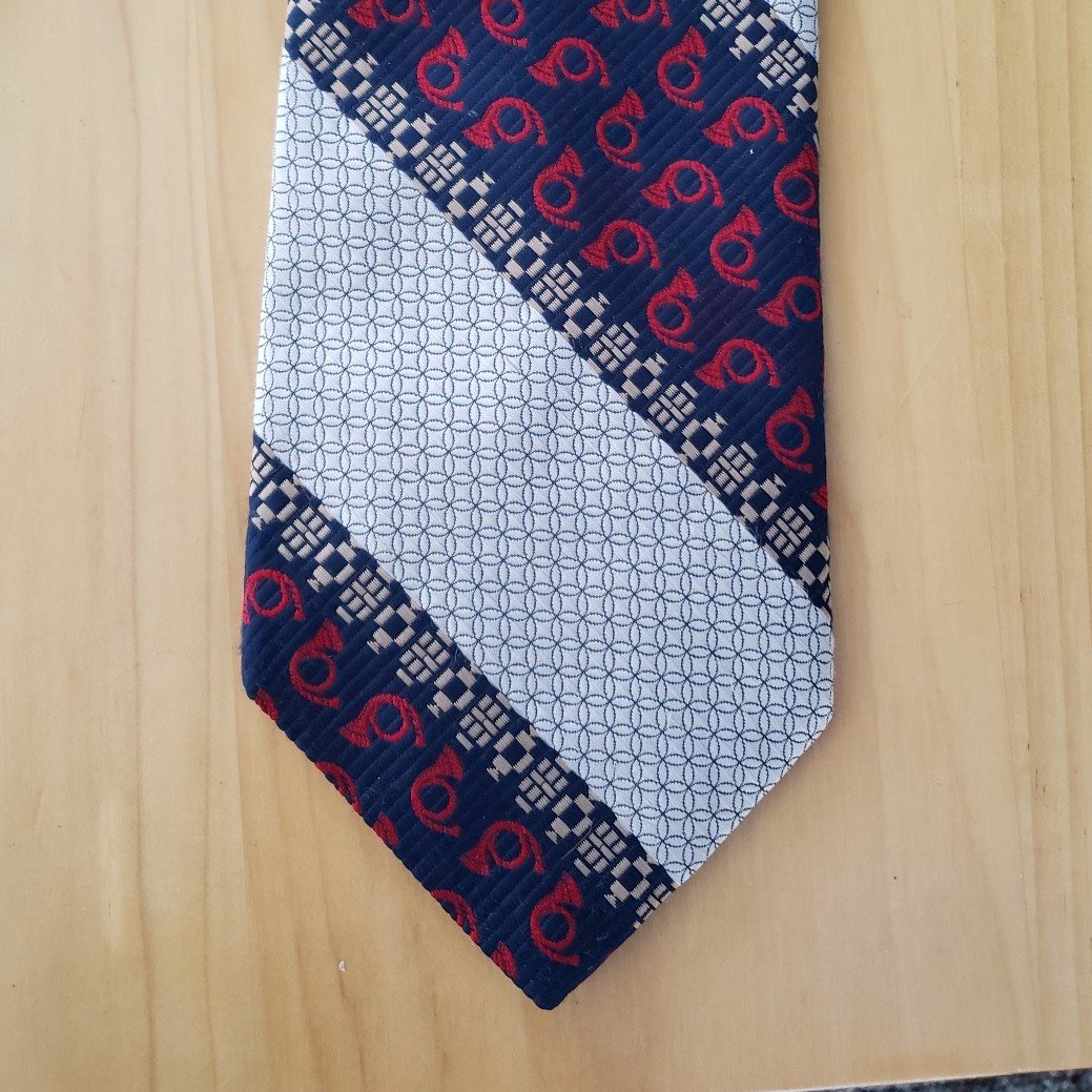 80s/90s French Horn Print Wide Tie