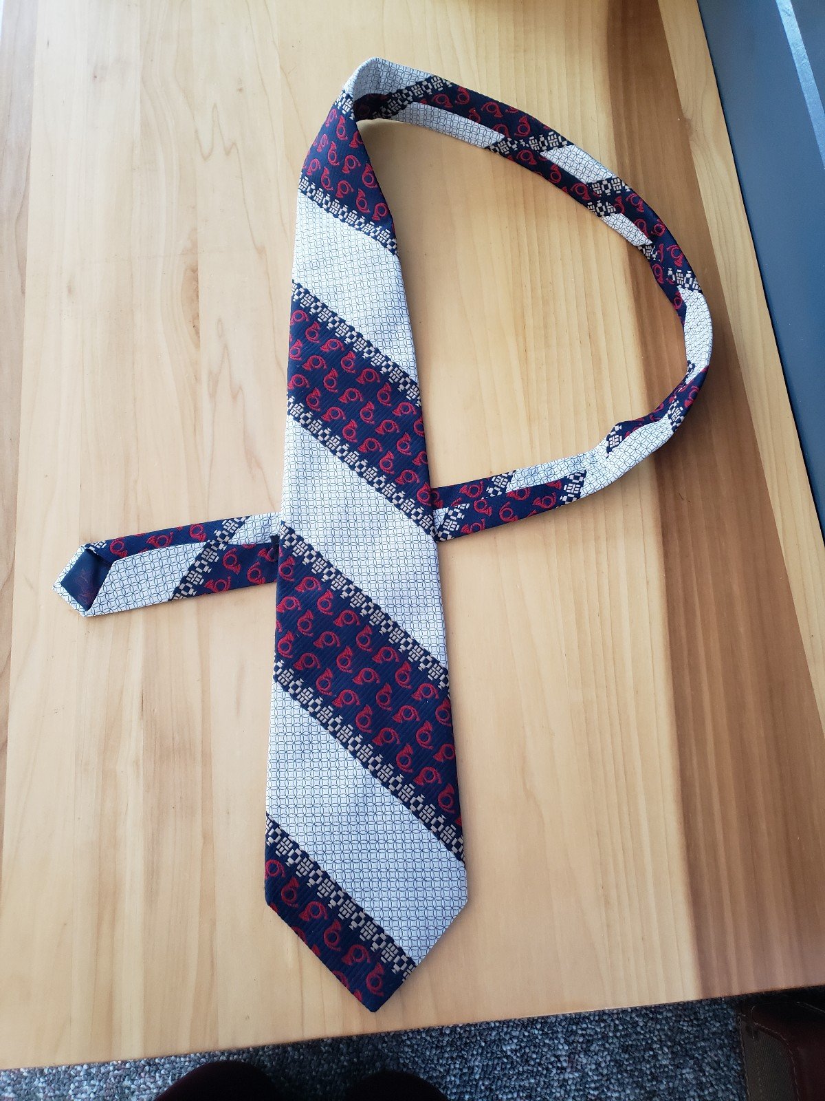 80s/90s French Horn Print Wide Tie