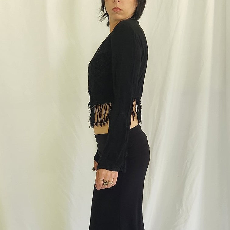 90s Black Rayon Boho Top