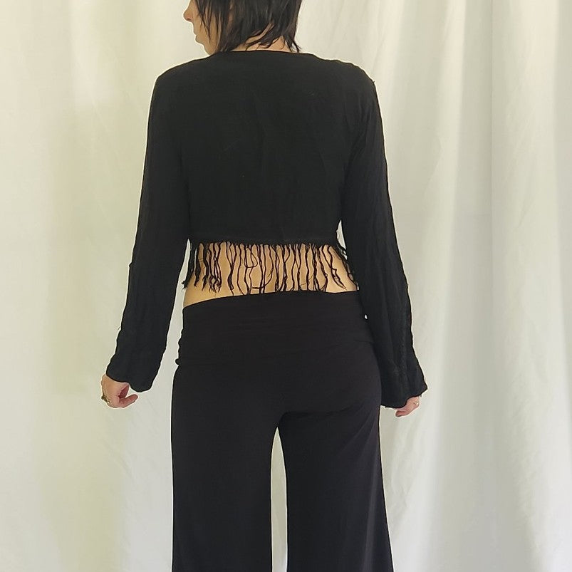 90s Black Rayon Boho Top
