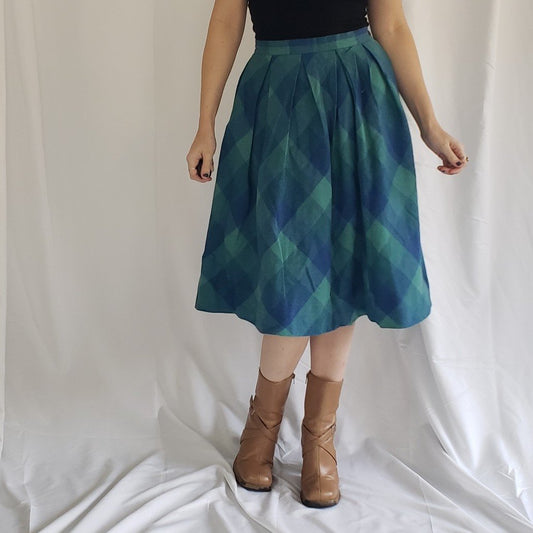 70s/80s Blue and Green Plaid Skirt