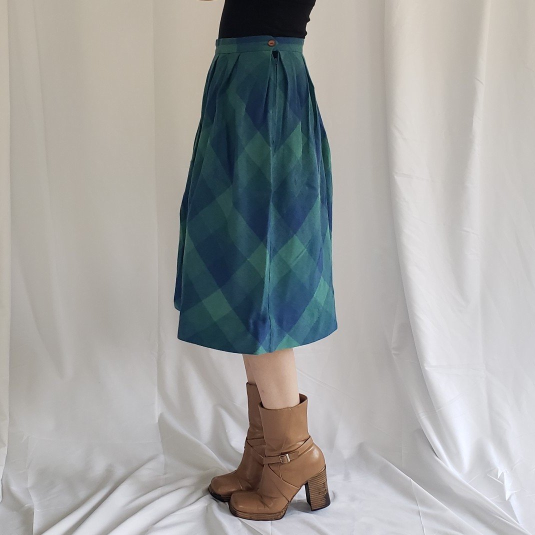 70s/80s Blue and Green Plaid Skirt