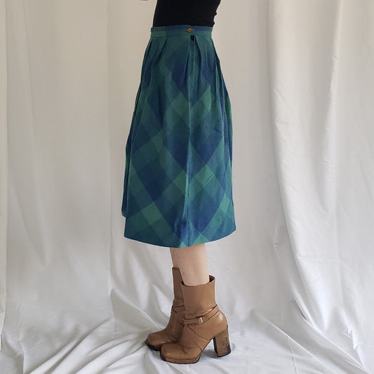 70s/80s Blue and Green Plaid Skirt