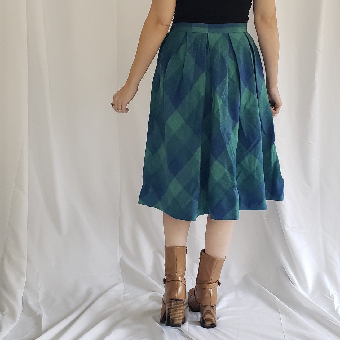 70s/80s Blue and Green Plaid Skirt