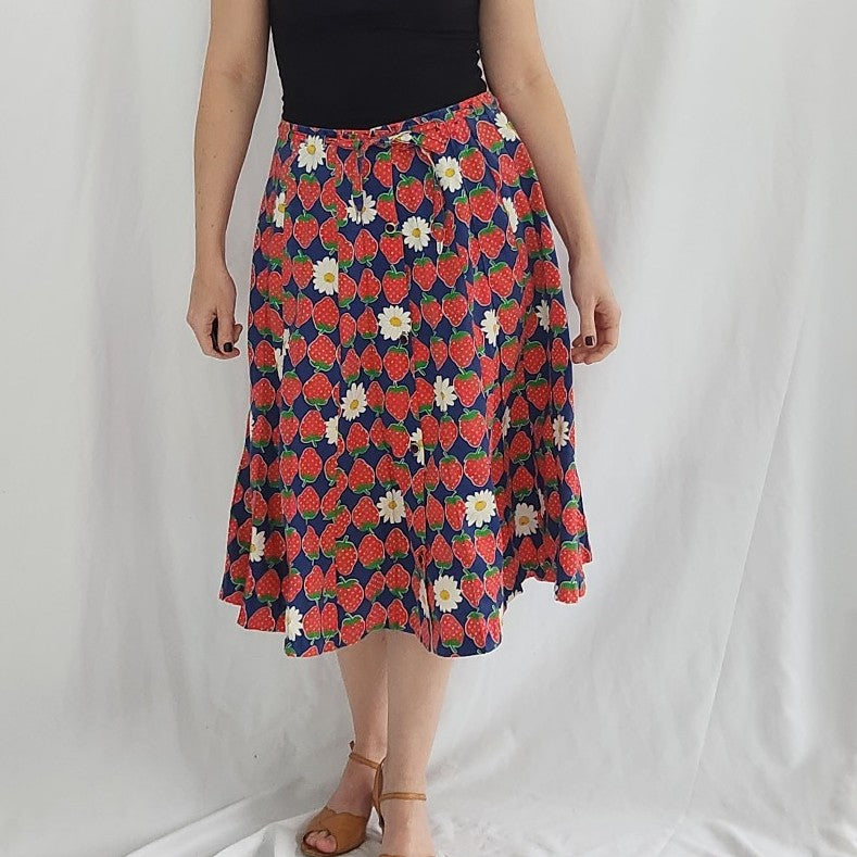70s Handmade Strawberry and Daisy Print Skirt and Kerchief