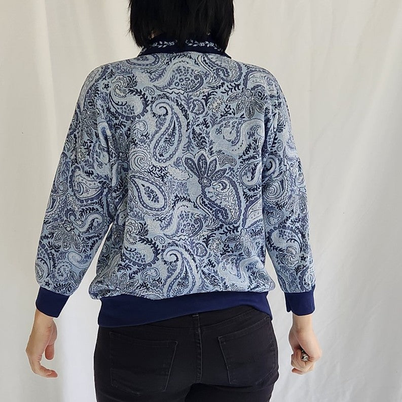 90s Blue Paisley Collared Sweatshirt