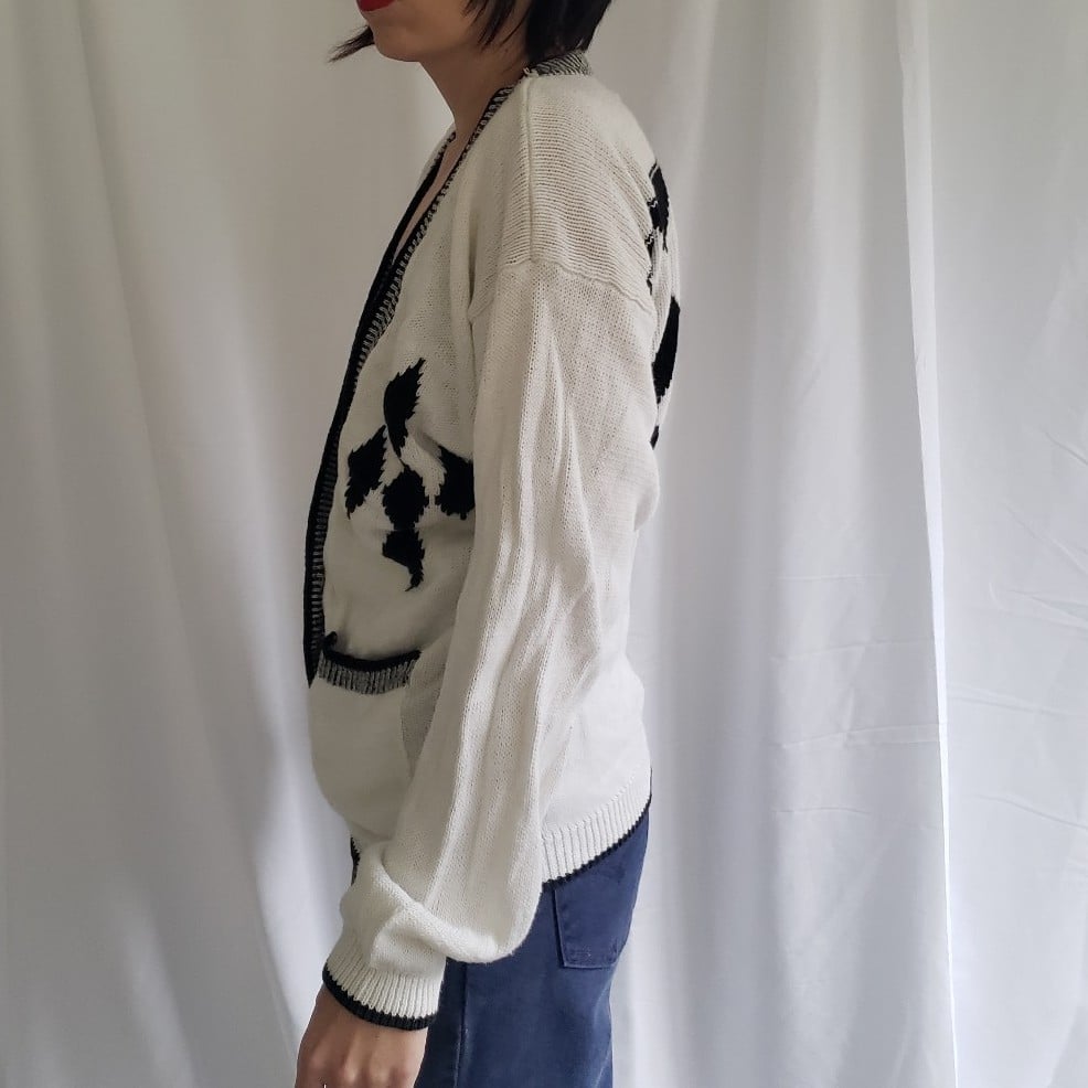 80s Black and White Geometric Cardigan