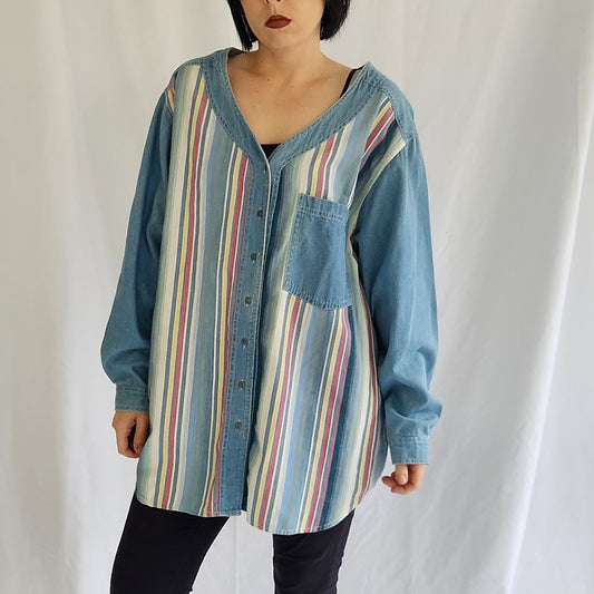 90s Striped Denim Button Down Shirt