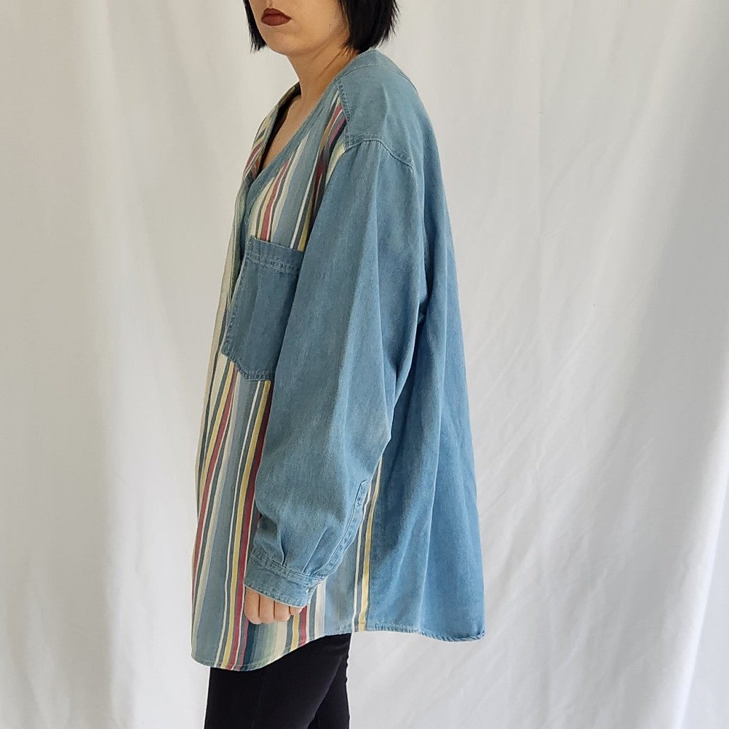 90s Striped Denim Button Down Shirt