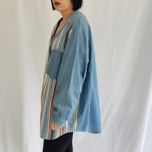 90s Striped Denim Button Down Shirt