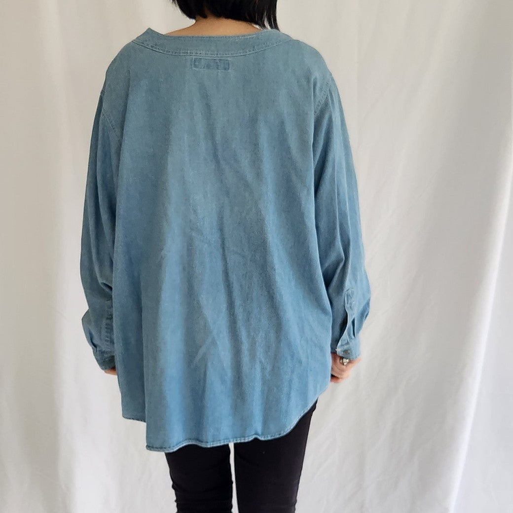 90s Striped Denim Button Down Shirt