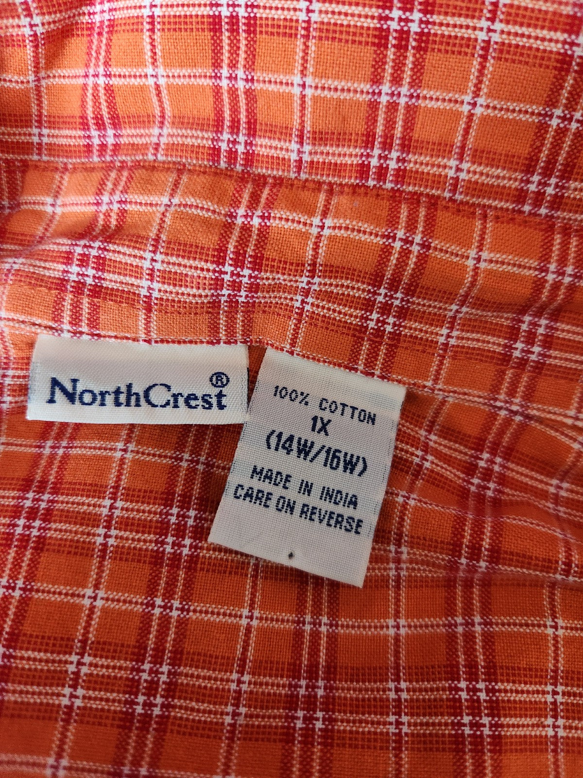 90s/00s 100% Cotton Orange and Red Plaid Button Down