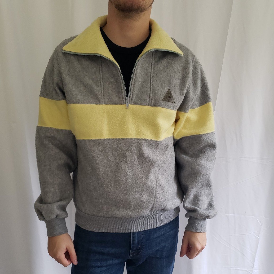 90s Gray and Yellow Half Zip Fleece