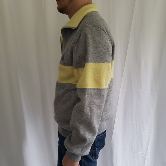 90s Gray and Yellow Half Zip Fleece