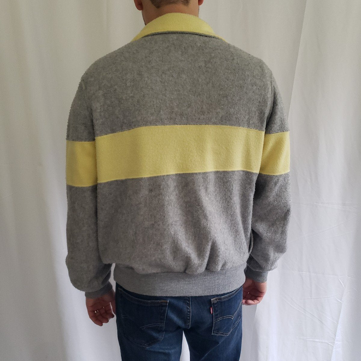 90s Gray and Yellow Half Zip Fleece