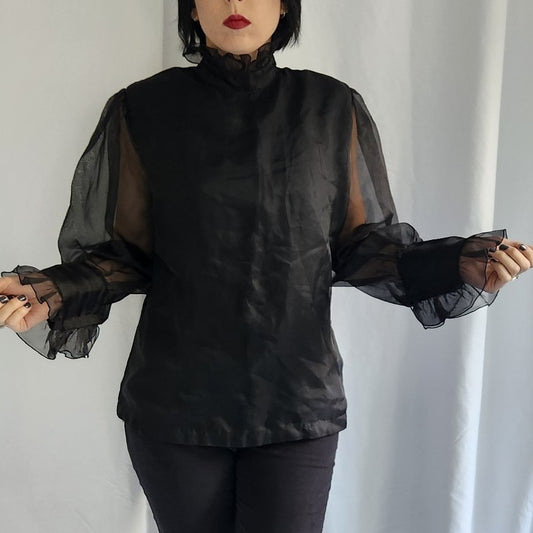 80s Block Blouse with Sheer Sleeves