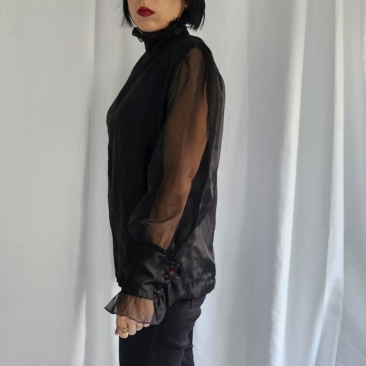 80s Block Blouse with Sheer Sleeves