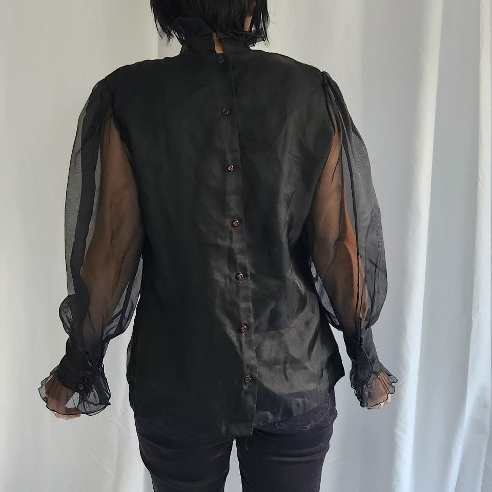 80s Block Blouse with Sheer Sleeves