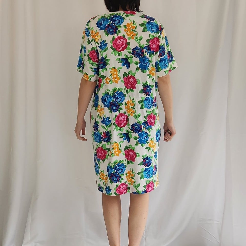 90s Bright Floral Tshirt Dress