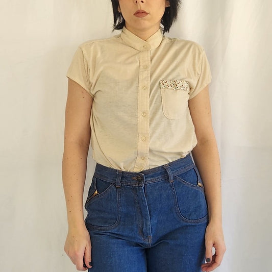 70s Tan Short Sleeve Button Down Shirt
