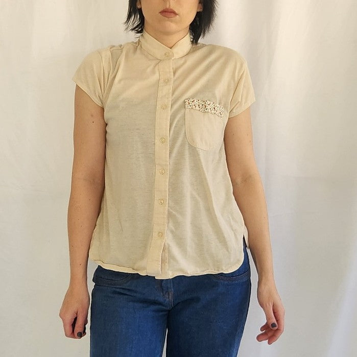 70s Tan Short Sleeve Button Down Shirt