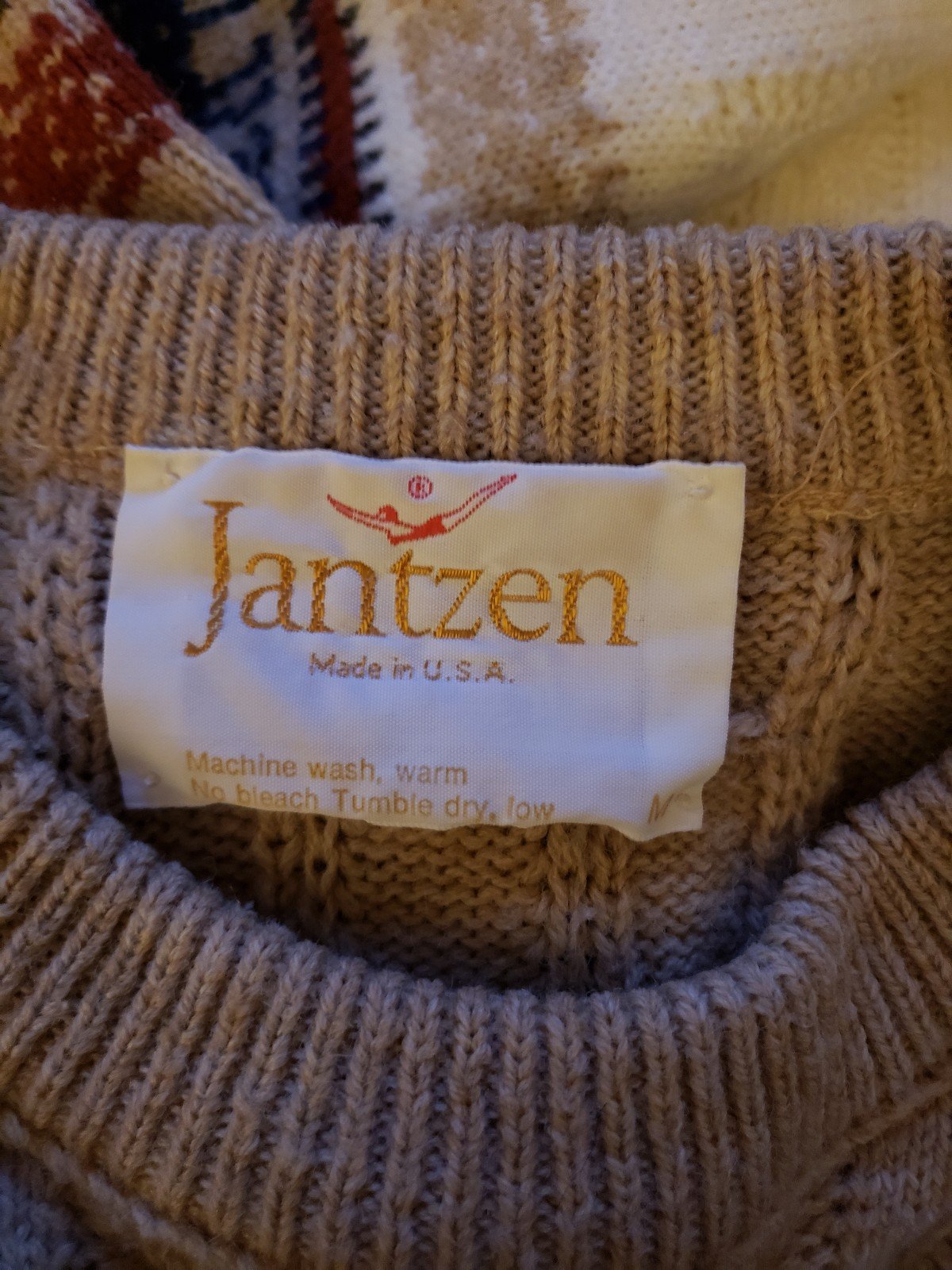 70s Jantzen Tan and White Wool Sweater