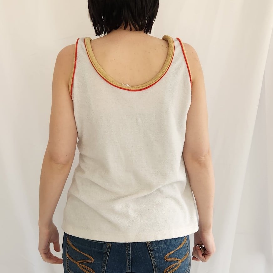 70s/80s White, Tan, and Red Terrycloth Tank Top