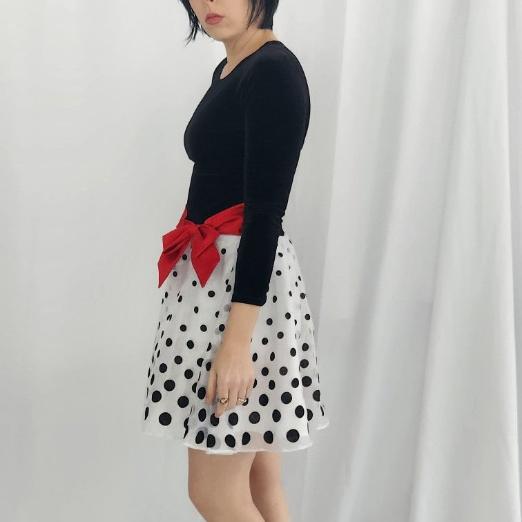 Y2K Black Velvet Polka Dot Dress